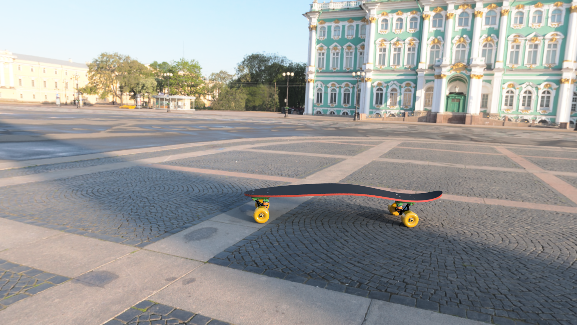 Render van zelf ontworpen Skateboard in Fusion360.